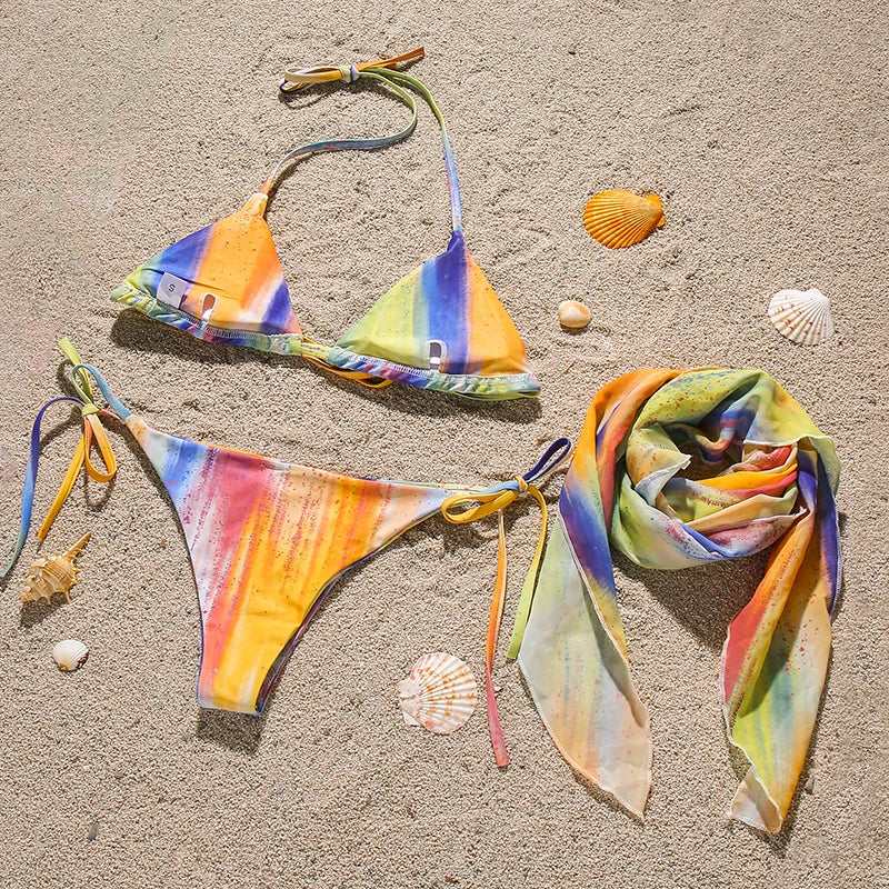 Sexy Diamond 3-Piece Swimsuit with Mesh Cover Ups - Image 4