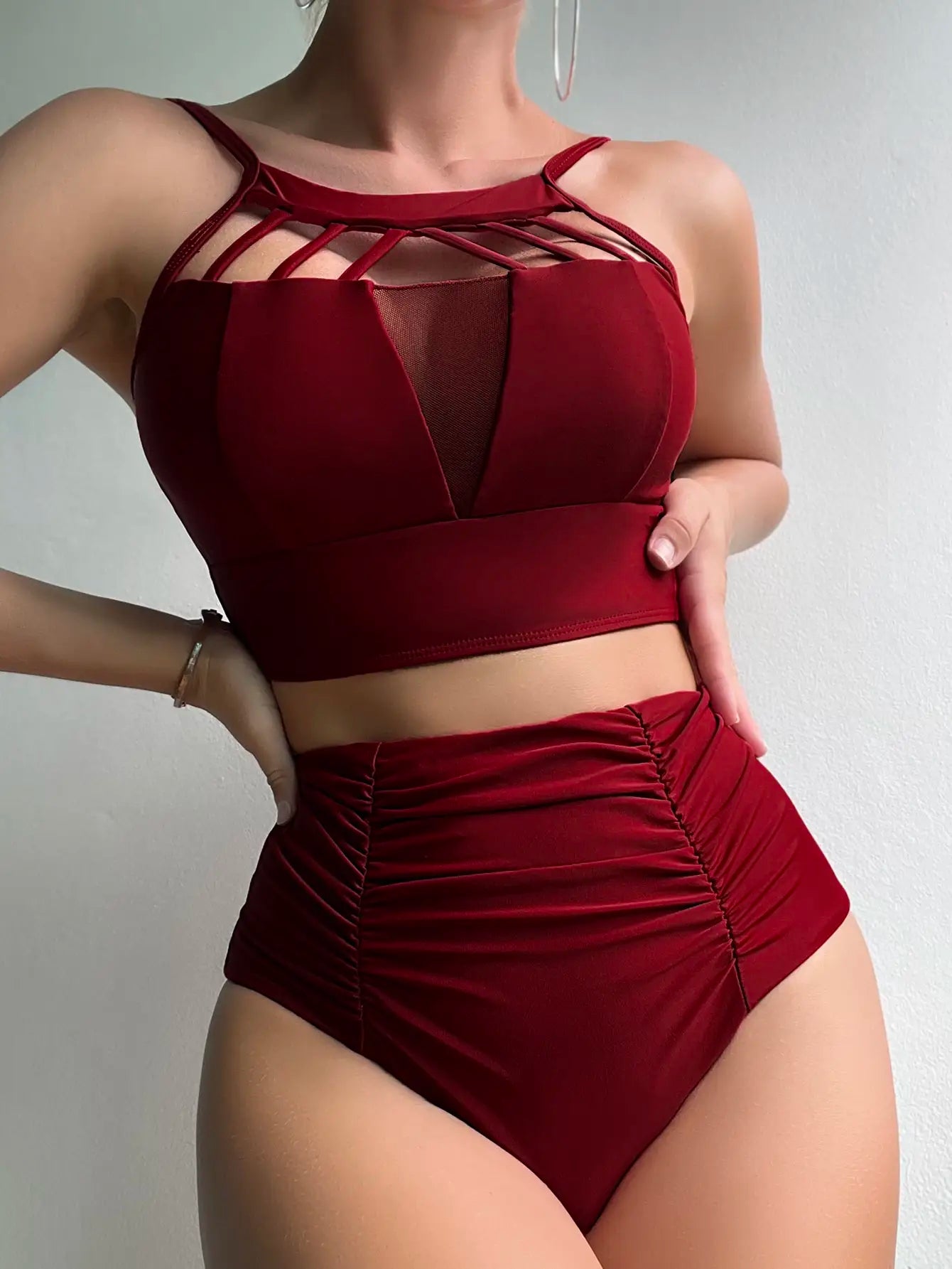 Cut-out Ruched Bikini Women High Waisted Swimwear - Image 2