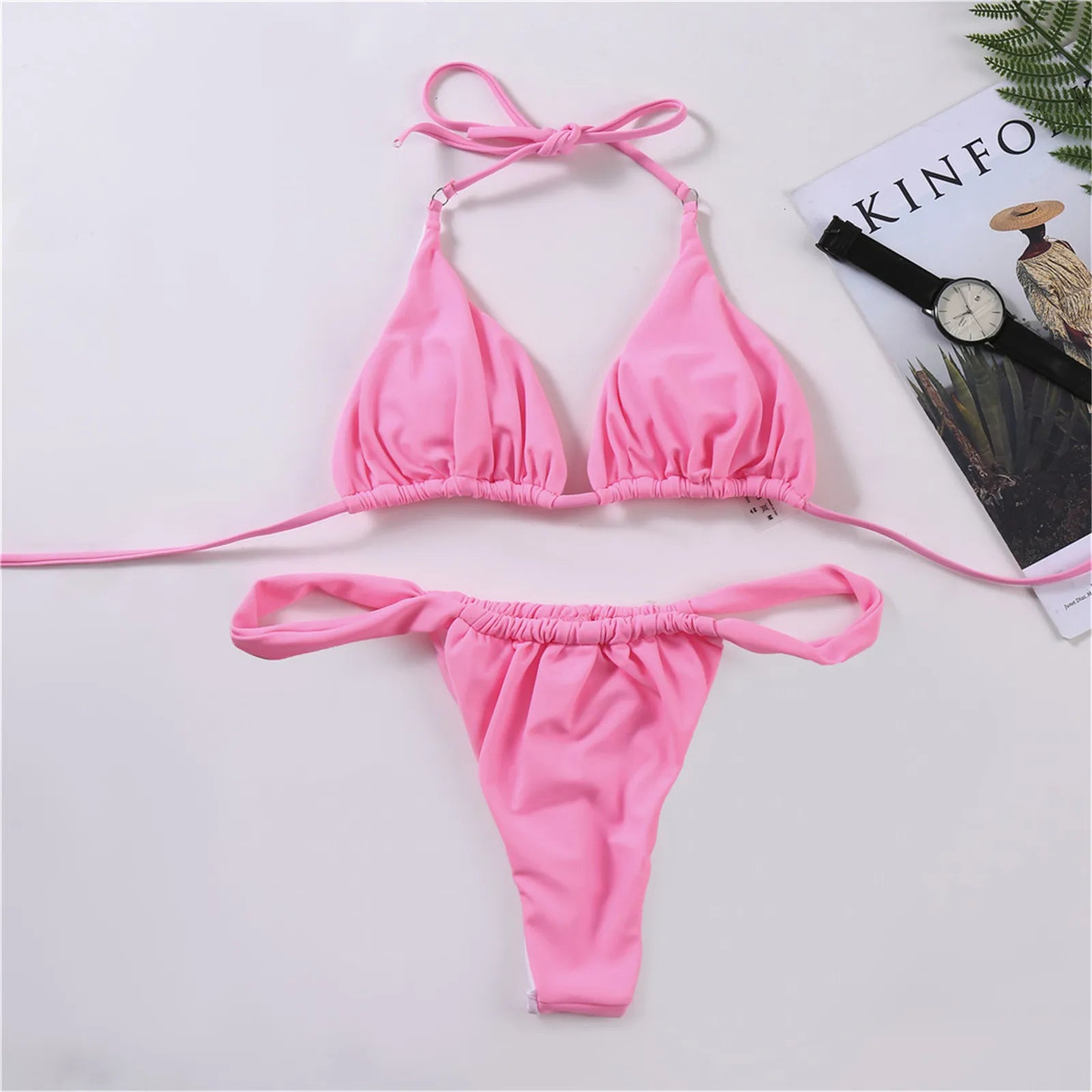 Pink High-Leg Thong Bikini Set - Image 5