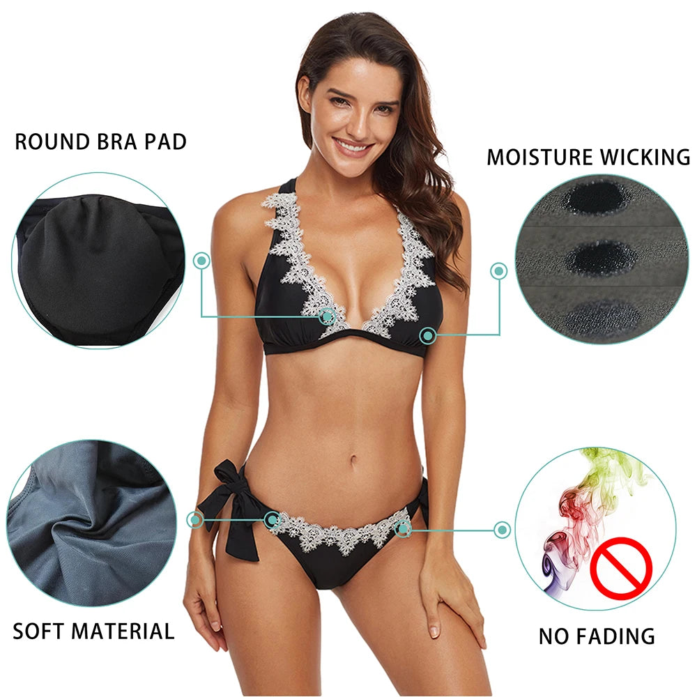 Ladies White Lace Classic Bikini Suit - Image 4