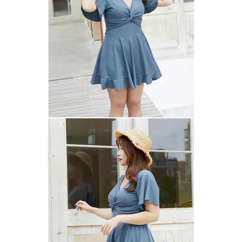 Swimwear Ladies Korea New Big Size V-neck Swimsuit - Image 6