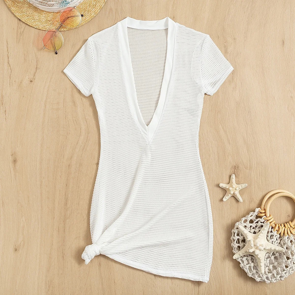 Crochet Bikini Cover Up Sexy Beach Dress - Image 3