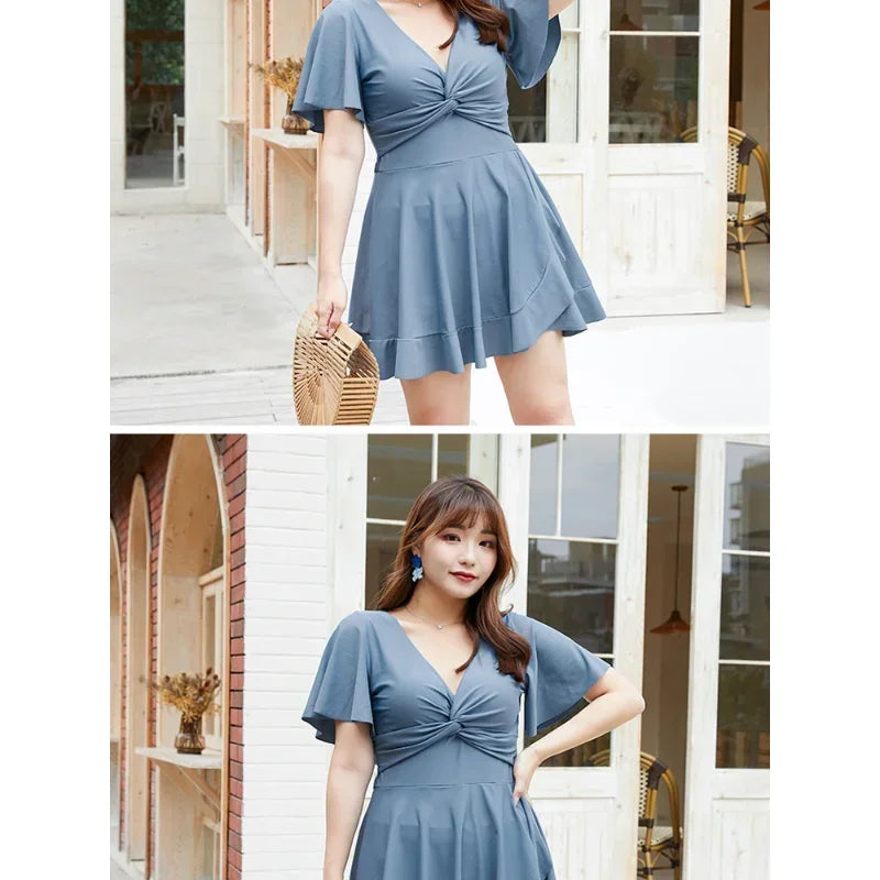 Swimwear Ladies Korea New Big Size V-neck Swimsuit - Image 5