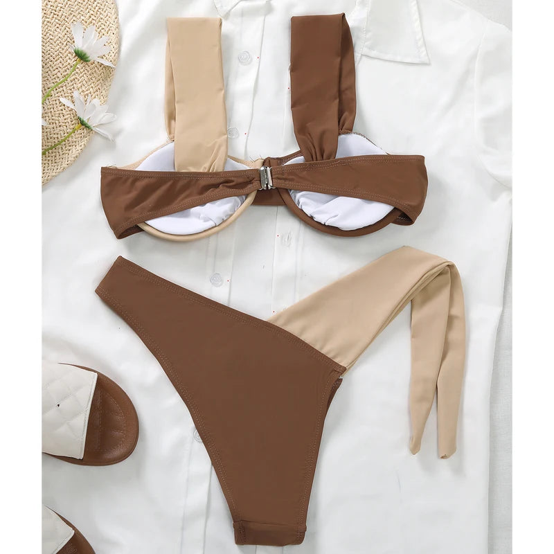 Women Swimsuits Bondage Patchwork 2 Piece Swimsuit - Image 3