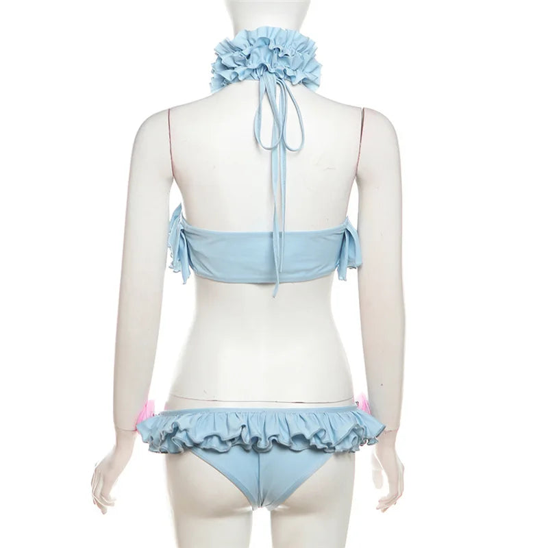 3D Floral Appliques Ruffled Bikini Set - Image 6