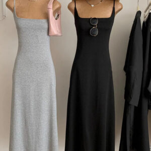 Women Sleeveless Spaghetti Strap Dress Solid Color