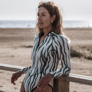 Vintage Floral Print Long Sleeve One Piece Swimsuit