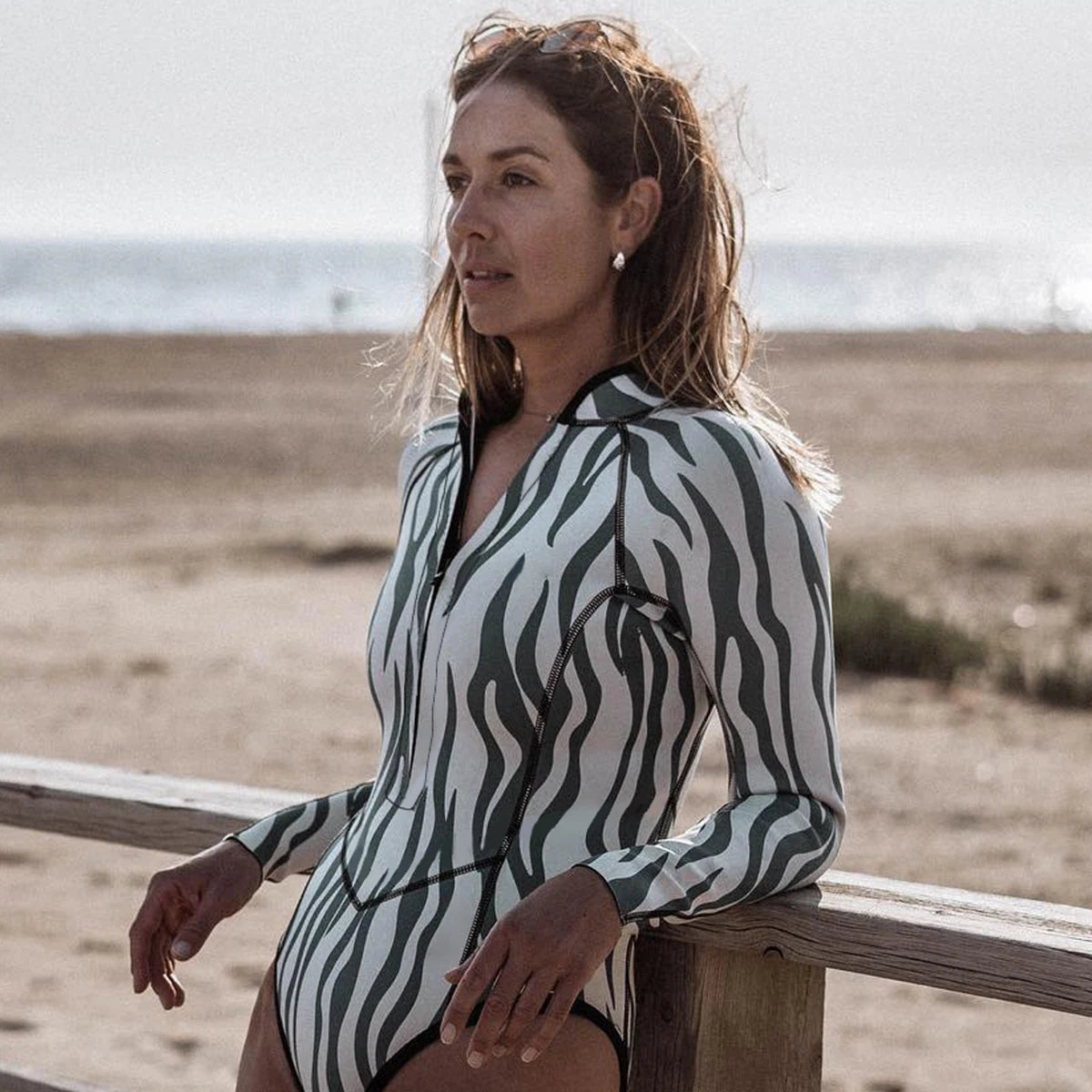 Vintage Floral Print Long Sleeve One Piece Swimsuit