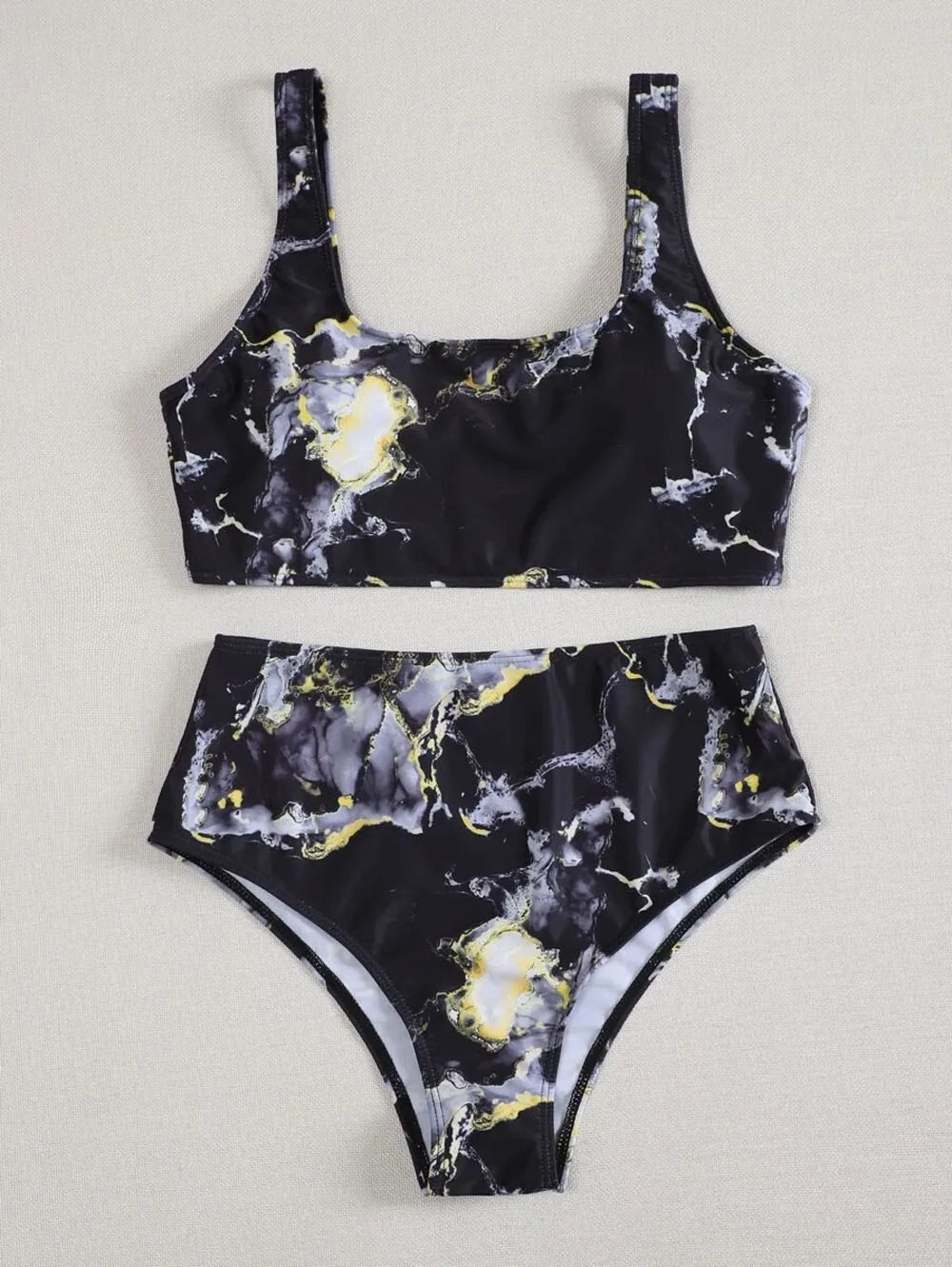 Marble Print Bandeau Push-Up Bikinis - Image 6