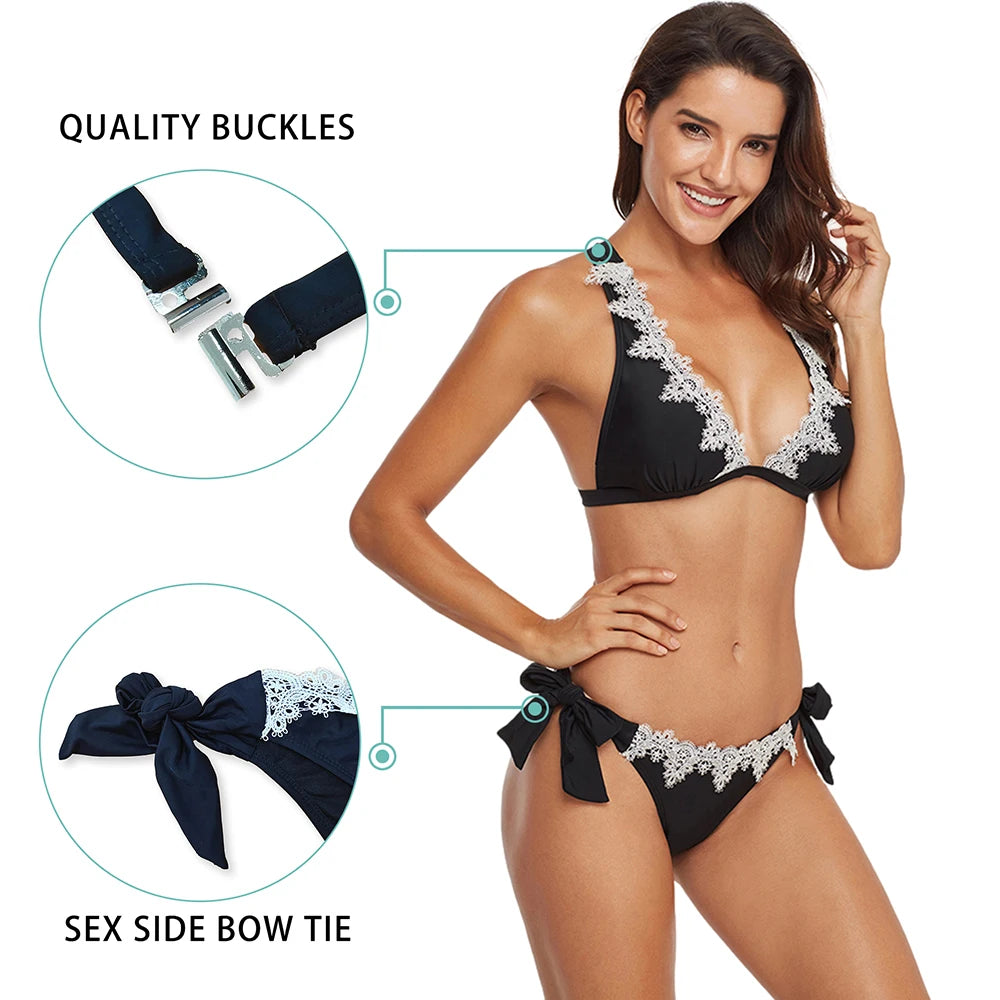 Ladies White Lace Classic Bikini Suit - Image 2