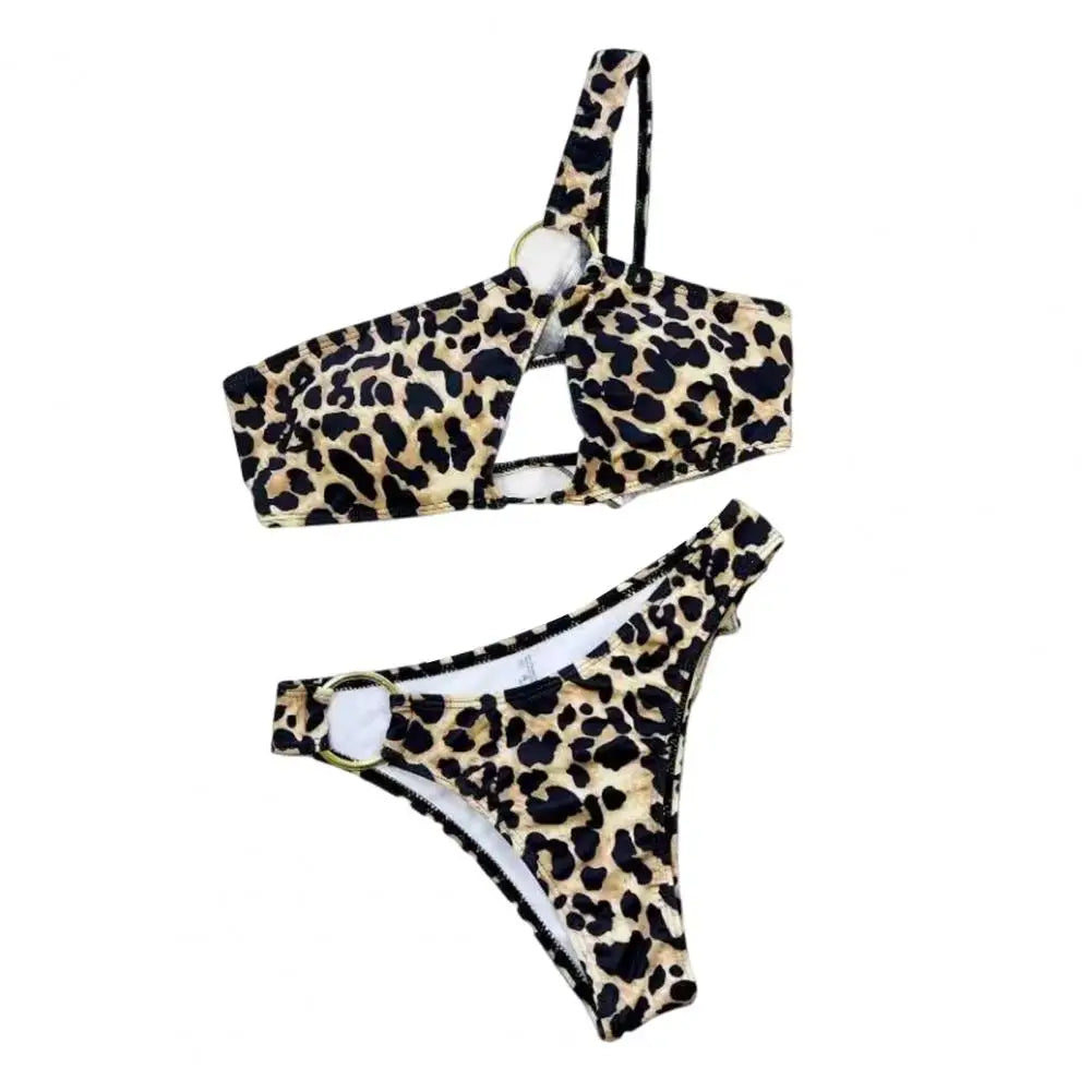Leopard Print One Shoulder Bikini Set - Image 4