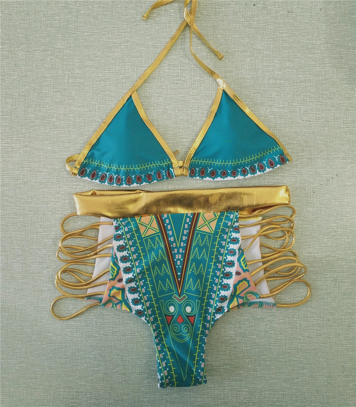 Golden Halter Bikini High Waist Swimsuit - Image 5