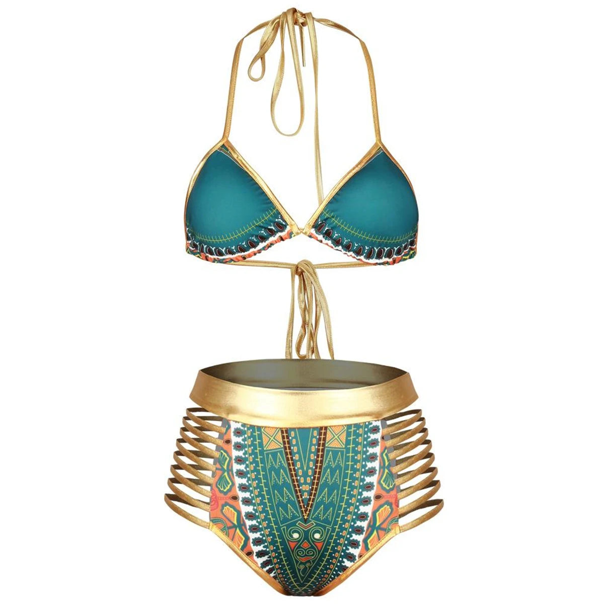 Golden Halter Bikini High Waist Swimsuit - Image 4