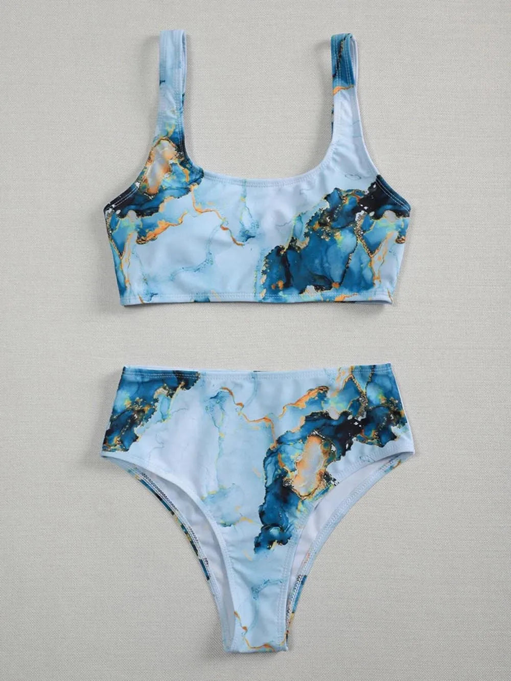 Marble Print Bandeau Push-Up Bikinis - Image 4