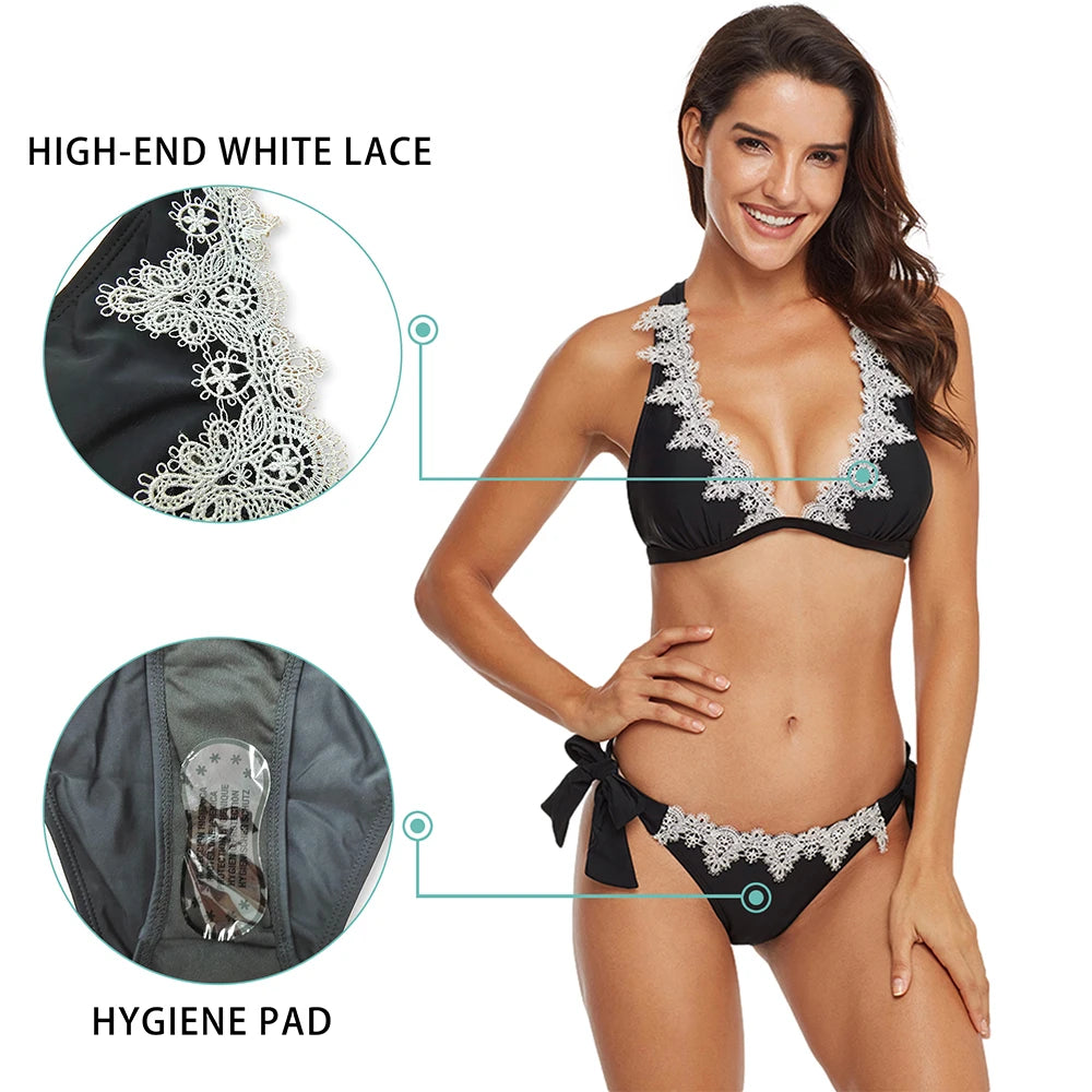 Ladies White Lace Classic Bikini Suit - Image 3