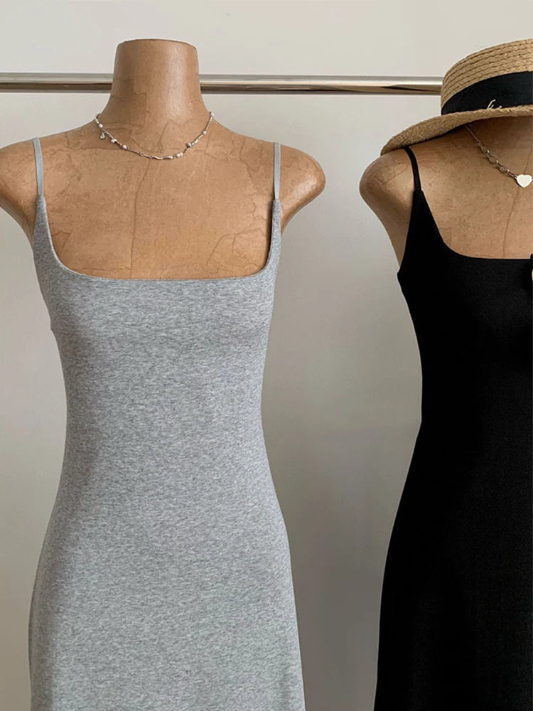 Women Sleeveless Spaghetti Strap Dress Solid Color - Image 3